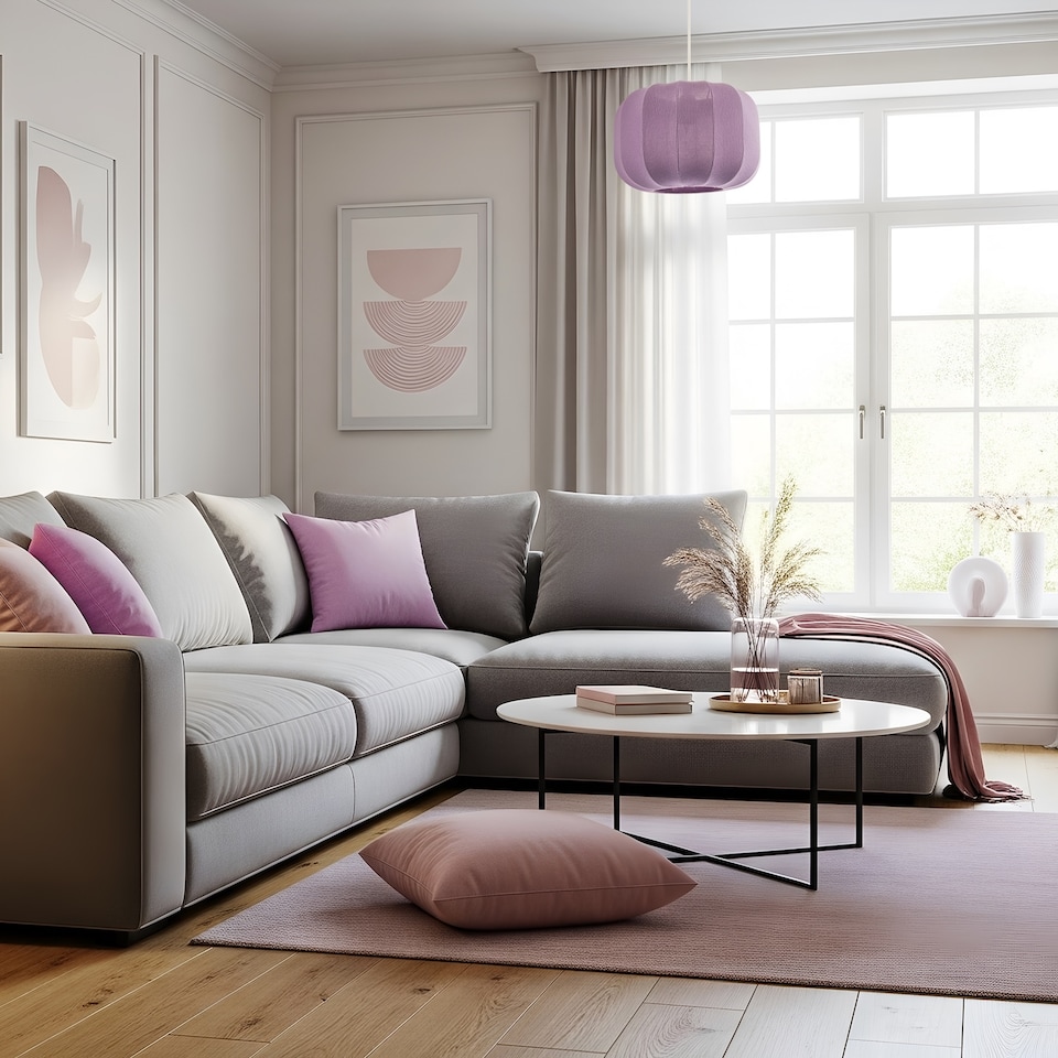 image 1 of Modern Pendant Lamp Shade with Soft Elasticated Fabric Lilac Covering | Purple