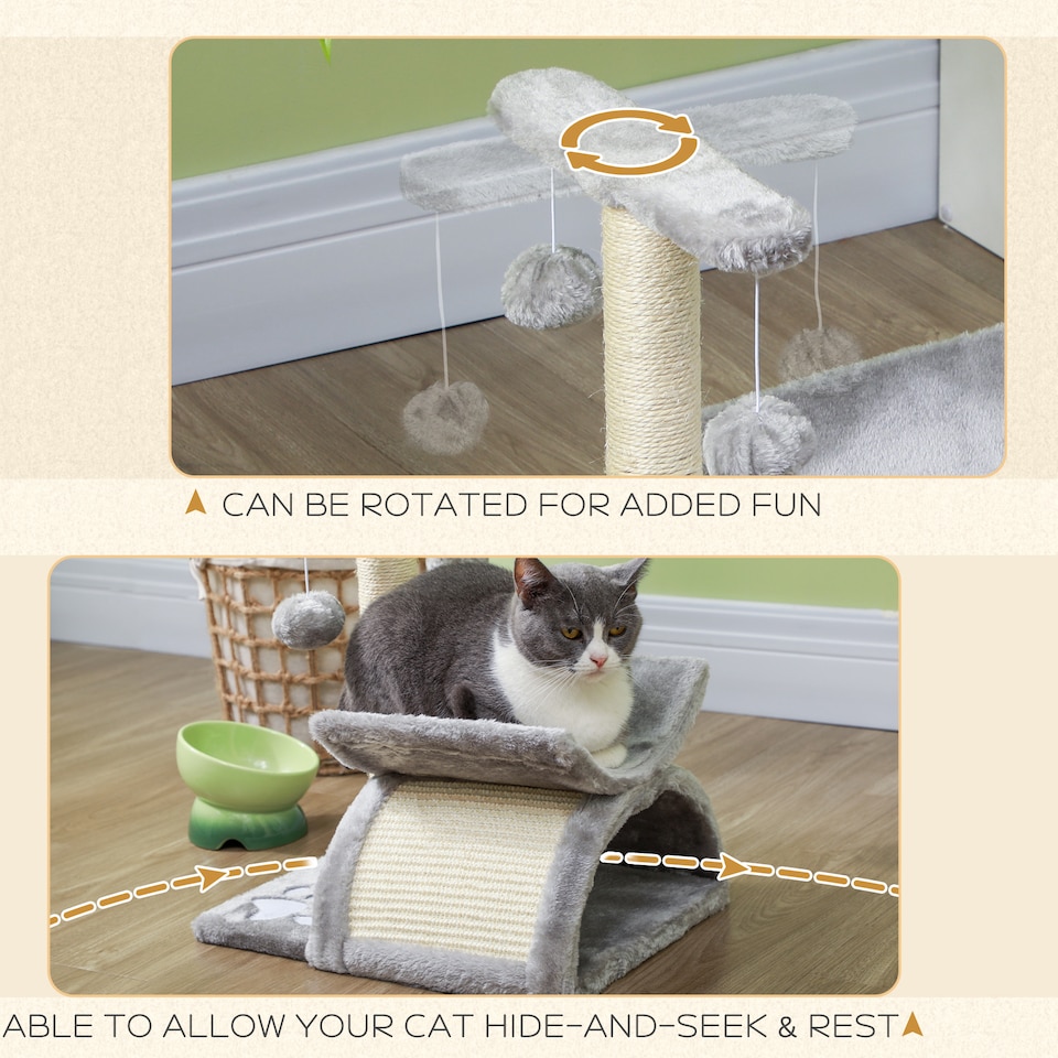 image 1 of PawHut Cat Tree Tower, Rotatable Top Bar, Sisal Post, Tunnel, Balls