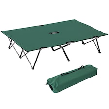 Outsunny Double Camping Bed Camping Cot Foldable Sunbed Outdoor Patio Sleeping Bed Super Light with Carry Bag Green