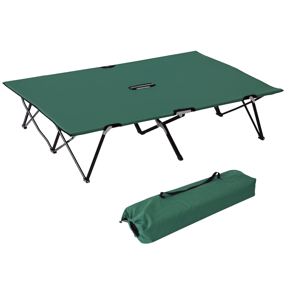 image 1 of Outsunny Double Camping Bed Camping Cot Foldable Sunbed Outdoor Patio Sleeping Bed Super Light with Carry Bag Green