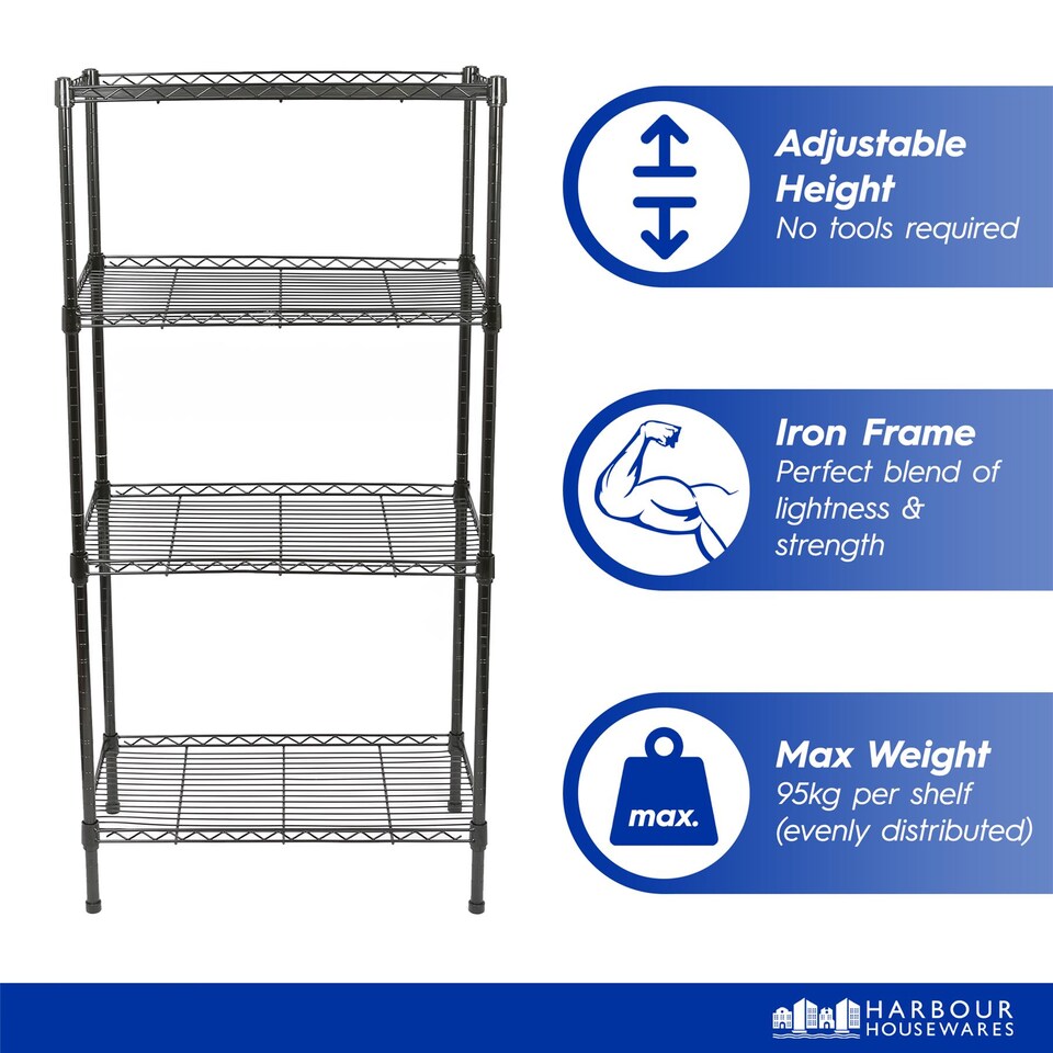 image 1 of Harbour Housewares Adjustable Wire Shelving Units - 6 Tier - Black - Set of 2