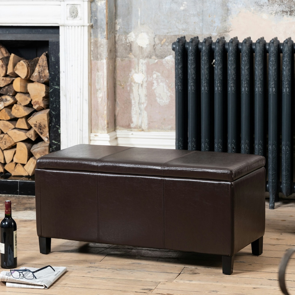 image 1 of Davenport Bonded Leather Storage Ottoman - Brown