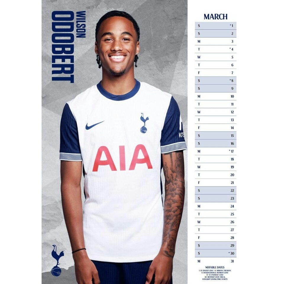 image 1 of Tottenham Hotspur FC 2025 A3 Wall Calendar - Multicoloured - One Size