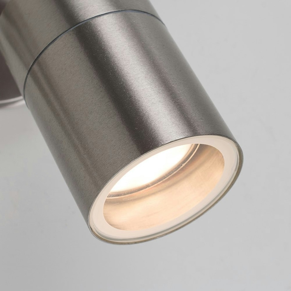 image 1 of ValueLights Silver Twin Spotlight Outdoor Garden IP44 Wired Wall Light | Silver