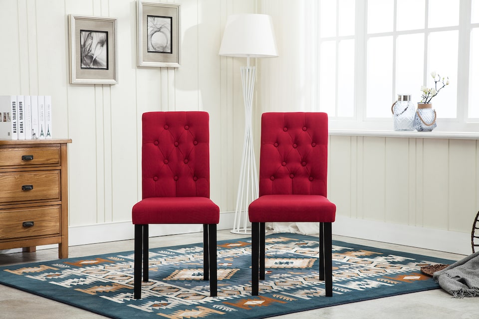 image 1 of Set of 2 Tufted Button Back Fabric Dining Chairs Red by MCC Direct