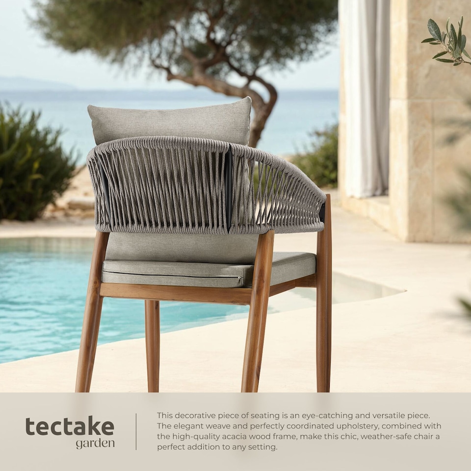 image 1 of Garden Chair Manacor in a Corded Design with Acacia Wood Frame and Matching Cushions | Grey | greige | One Size | 4