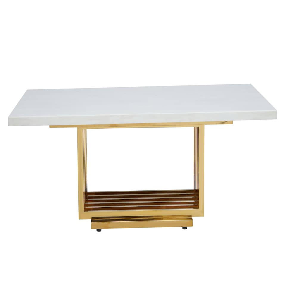 image 1 of Interiors by Premier Ivory White Marble Coffee Table With Gold Finished Frame Gold