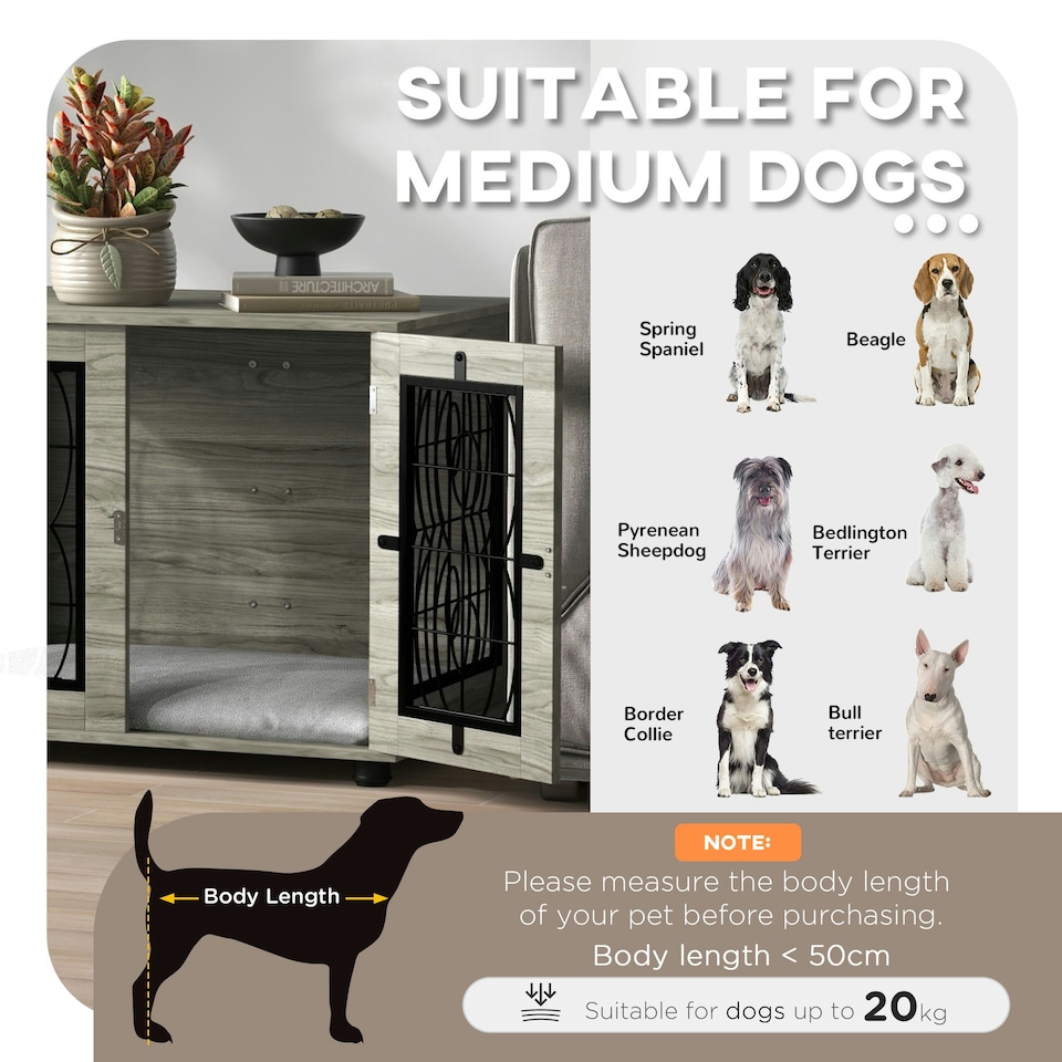 image 1 of PawHut Dog Crate Furniture, End Table for Medium Dogs w/ Cushion