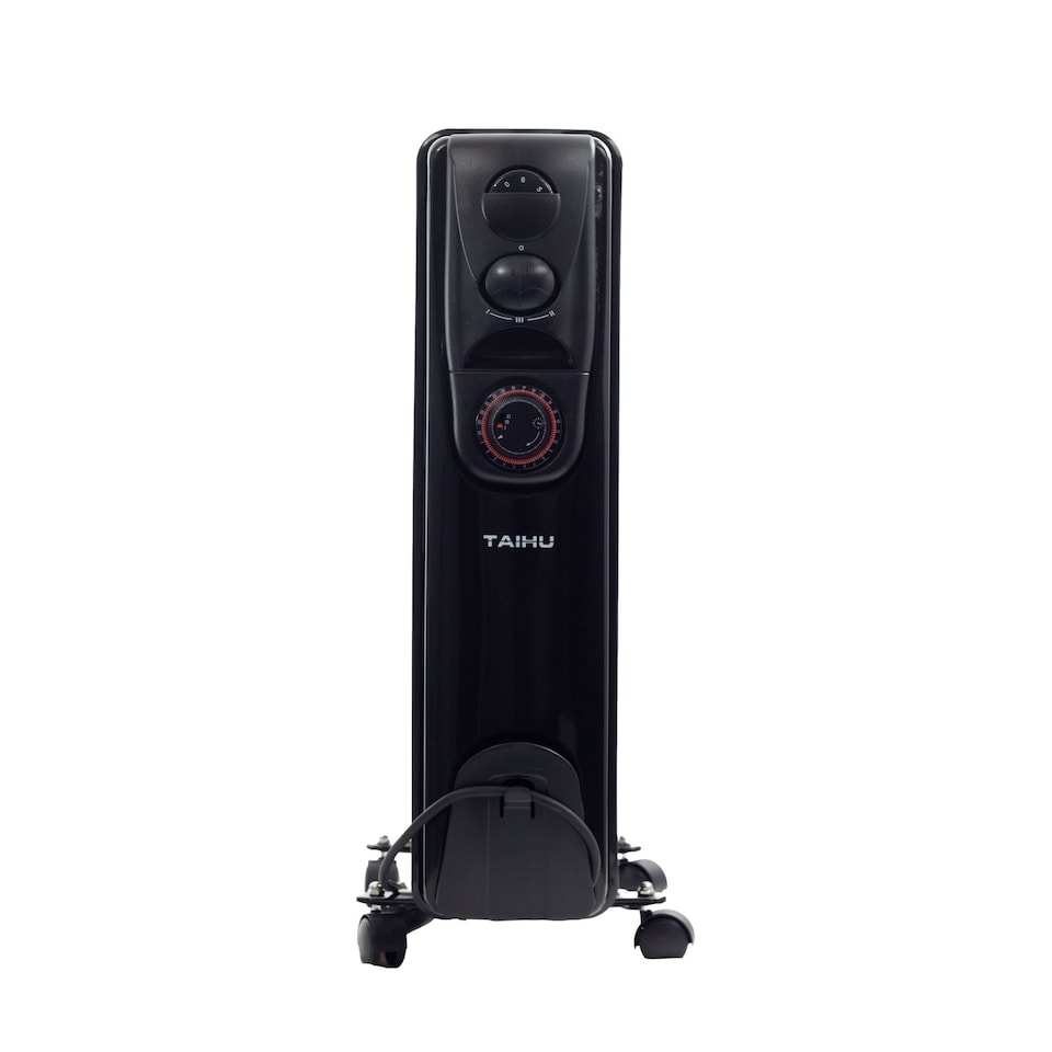 image 1 of TAIHU Oil Filled Radiator, 11 Fins, 2500W, Portable, Timer, Black - 11OH2500B14