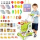 image 2 of Kids Adjustable Height Shopping Cart Trolley Play Set with Pretend Food & Play Money – Green