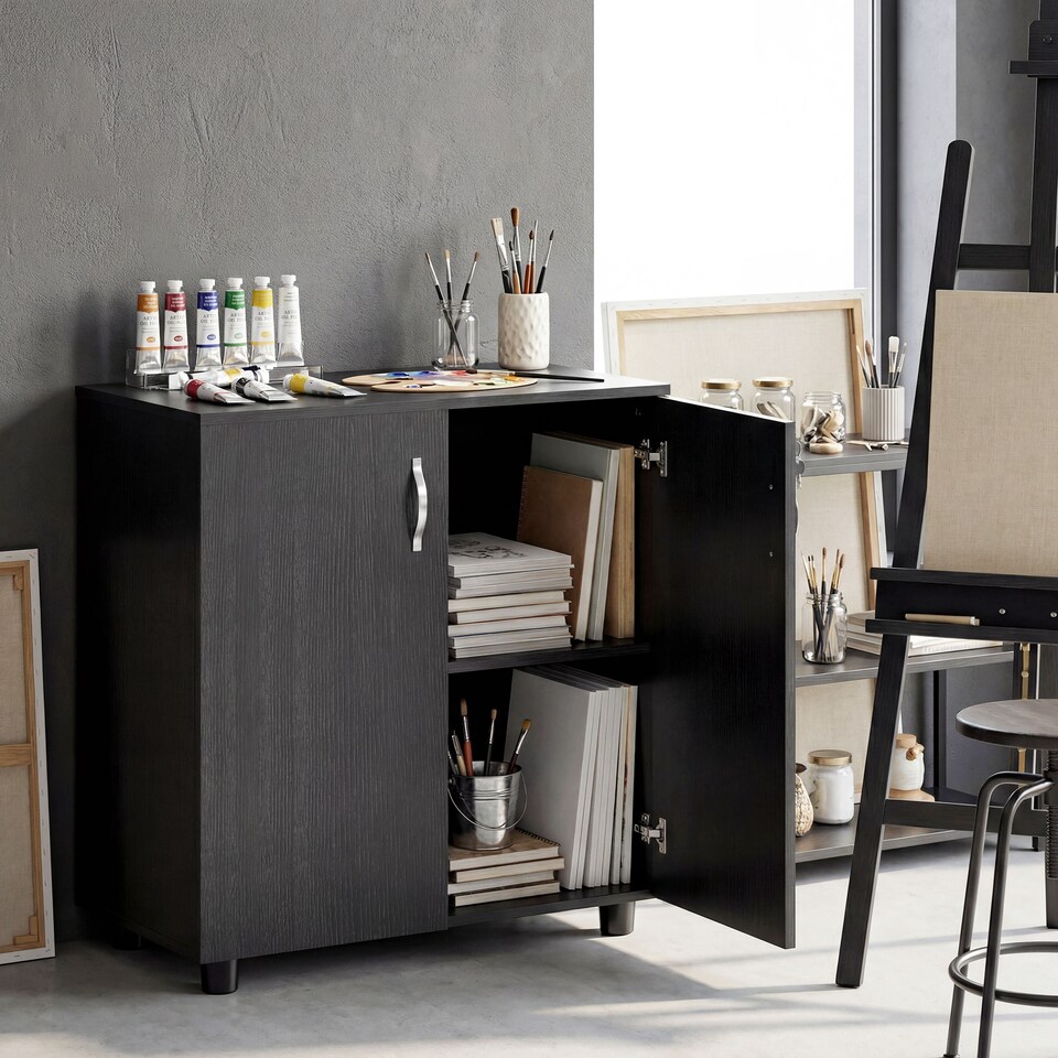 image 1 of Vinsetto 2-Tier Locking Filing Cabinet Office Storage Cabinet, Black