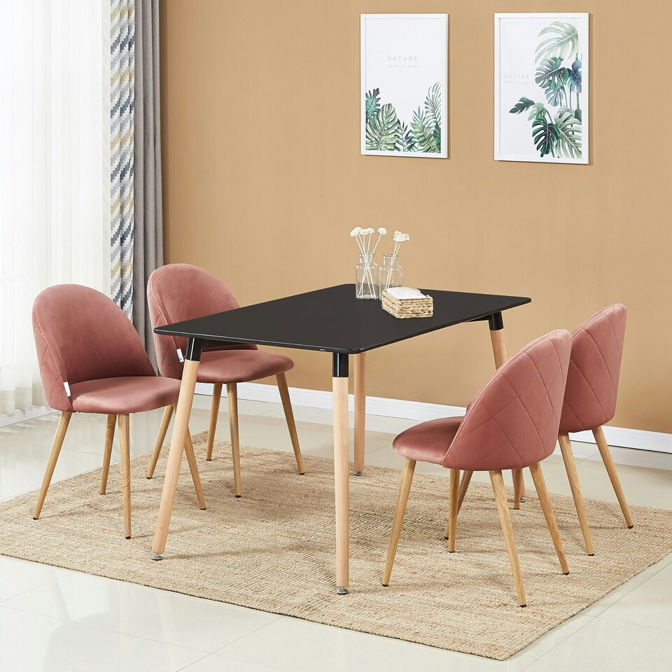 image 1 of Set of 6 Lucia Ergonomic Velvet Dining Chairs with Wooden Legs, Modern Upholstered Accent Chair Red | Rose