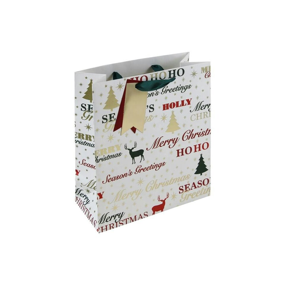 image 1 of Pack of 12 Christmas Greetings Stag Medium Gift Bags