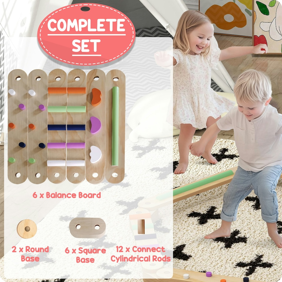 image 1 of AIYAPLAY Wooden Balance Beam for Kids 3-8 Years, Indoor Outdoor Use