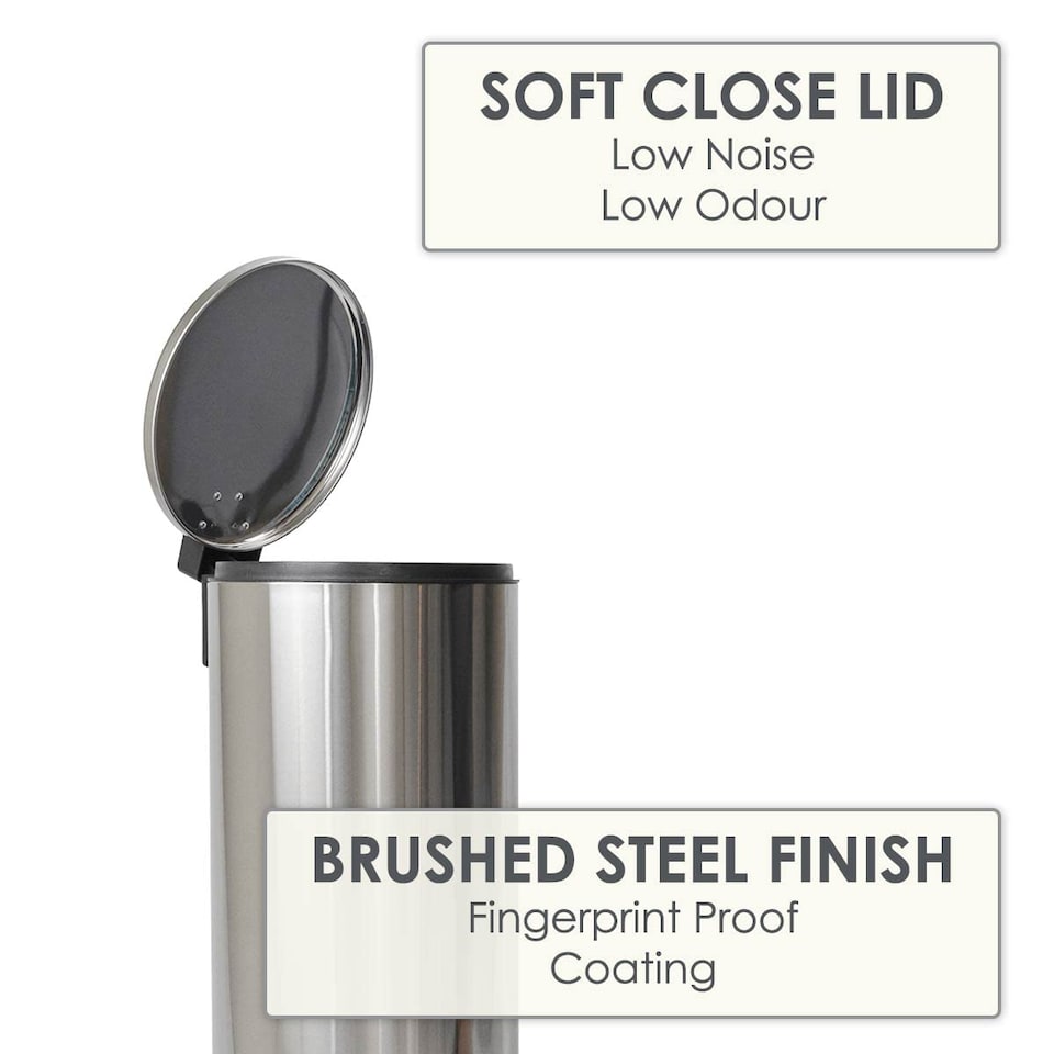 image 1 of CALITEK 30 Litre Kitchen Bin Stainless Steel Odour Free Hands Free Operation with Fingerprint Proof Coating Silver