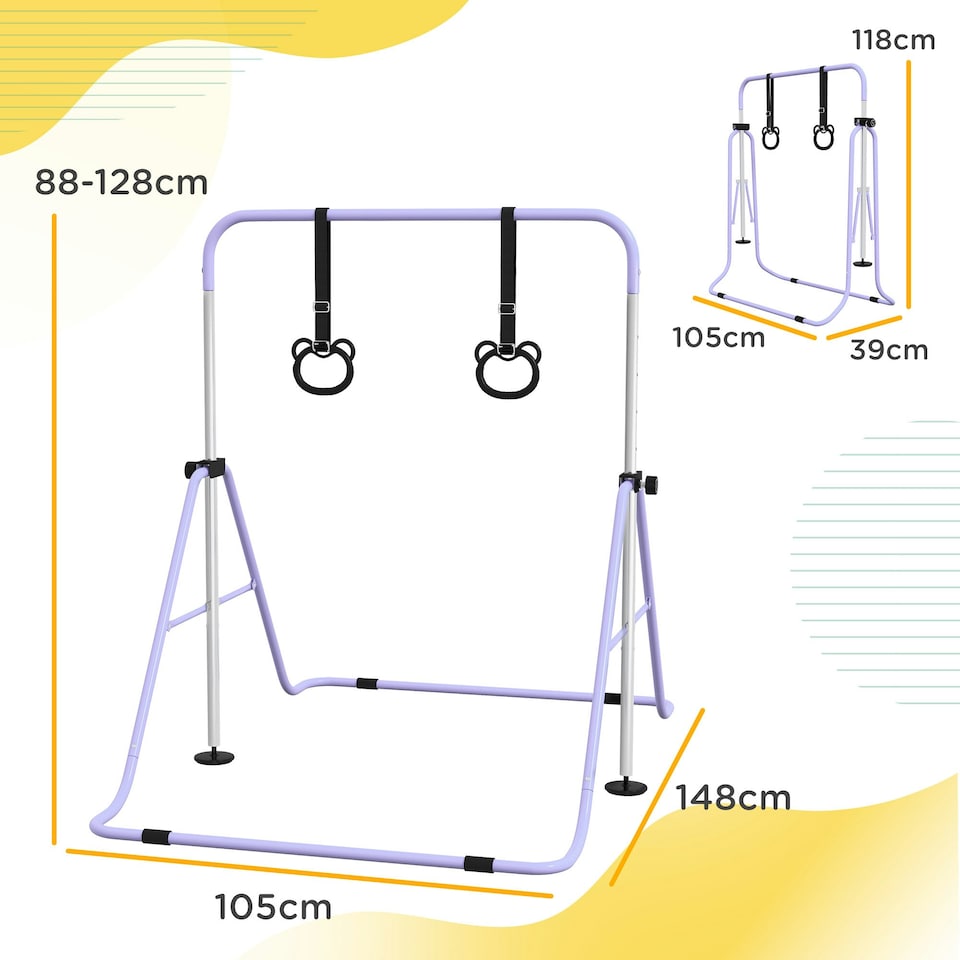 image 1 of HOMCOM Adjustable Height Foldable Kids Gymnastics Bar, Purple