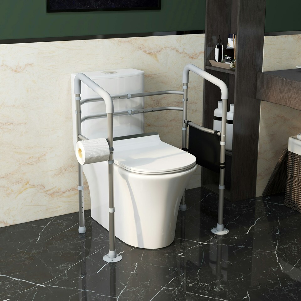 image 1 of HOMCOM Adjustable Toilet Safety Frame with Additional Rubber Tips Storage