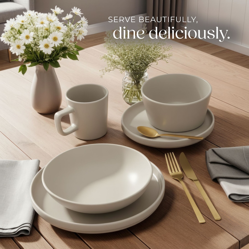 image 1 of Dinnerware Set Una - dinner set, incl. plates, bowls and mugs, for 6 people | Brown | taupe | 1