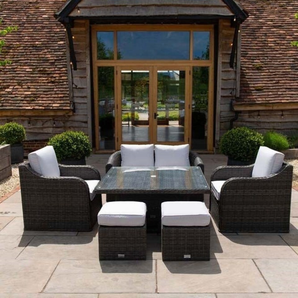 image 1 of Primrose Living Classic Rattan 6 Seater Sofa Set with Rising Table in Stone