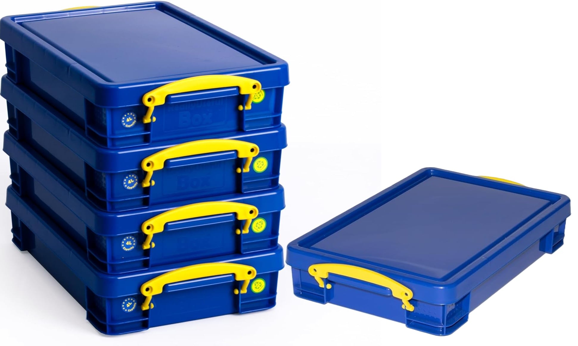 Really Useful Plastic Storage Box 4 Litre Solid Blue Pack of 5