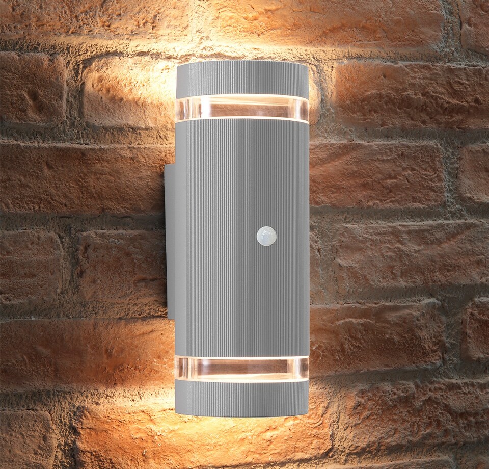 image 1 of Auraglow PIR Motion Sensor Double Up & Down Wall Light - FLORENCE | Grey | Anthracite/Warm White