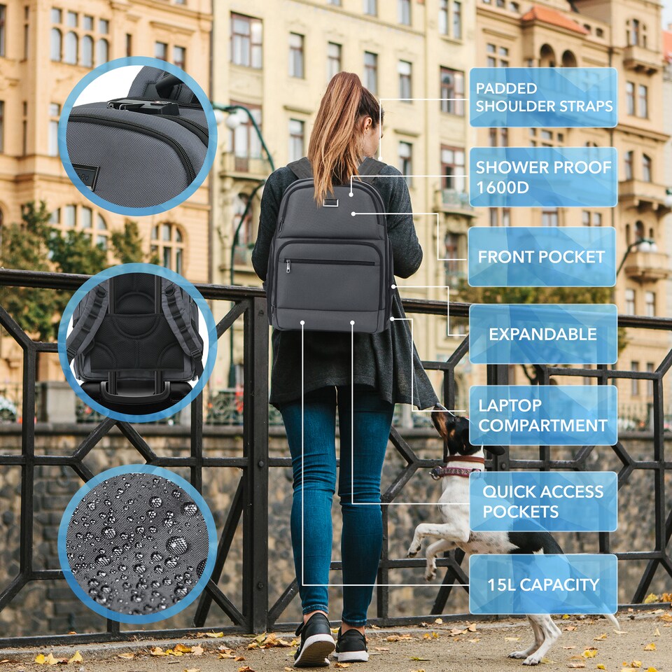 image 1 of Cabin Pro 'Stride' 40x20x25cm Ryanair Cabin Bag Underseat Backpack for Travelling TSA Approved Lock Expandable Backpack - Carry on Luggage | Grey | Grey | 1
