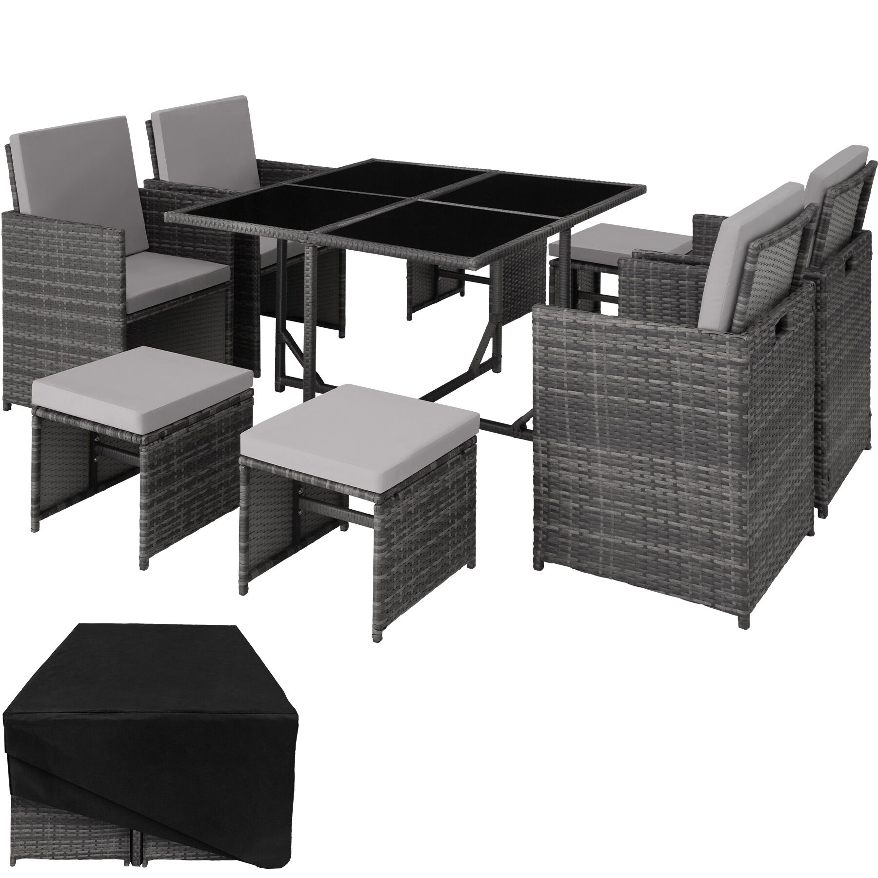 Garden Table and Chairs Bilbao - 8 seats, weather and UV-resistant, rain cover | Grey | grey | 1