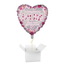 In Loving Memory Mum Heart Shaped Memorial Foil Helium Balloon - Inflated Balloon in a Box | Pink
