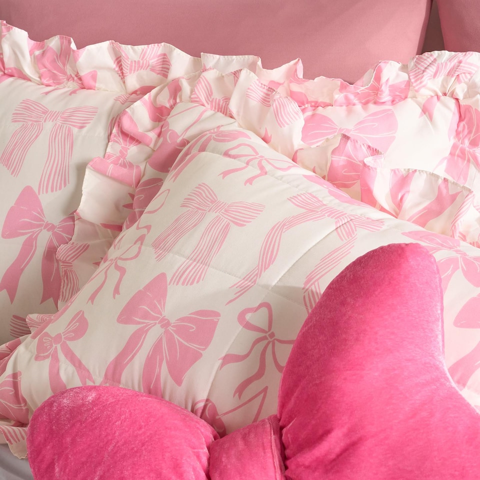image 1 of OHS Bows Frill Edge Coverless 7.5 Tog Duvet Set with Pillowcase | Pink | Single