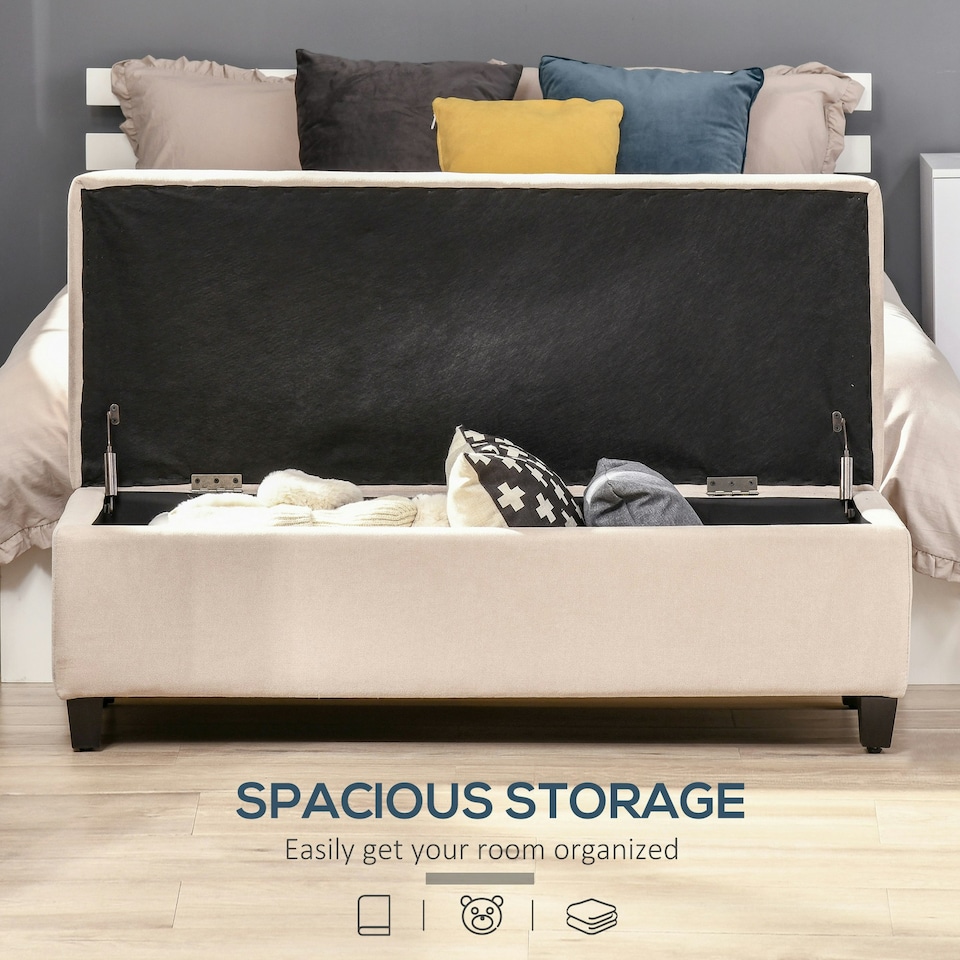 image 1 of HOMCOM Storage Ottoman Bench Padded w/ Tufting Hinged Lid Wood Frame Beige