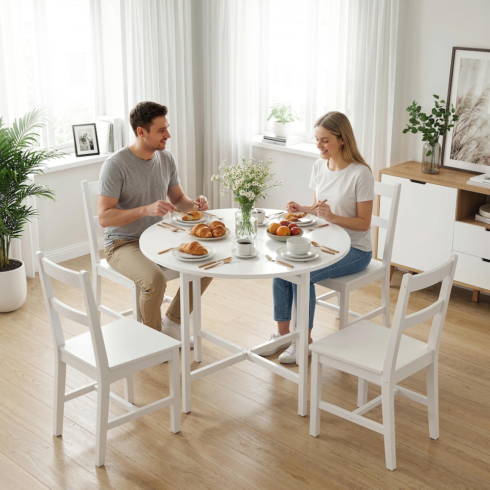 image 1 of HOMCOM Folding Dining with Steel Frame for Small Spaces, White