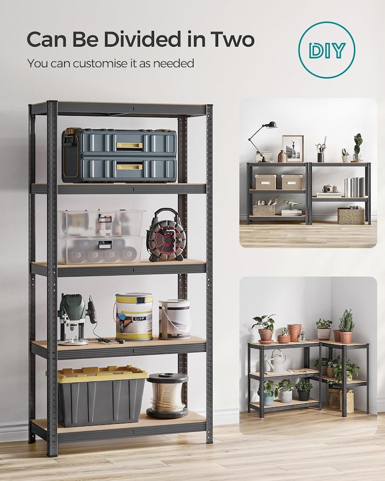 image 1 of 5-Tier Garage Storage Shelving Unit, Adjustable Heavy-Duty Steel Rack, Grey