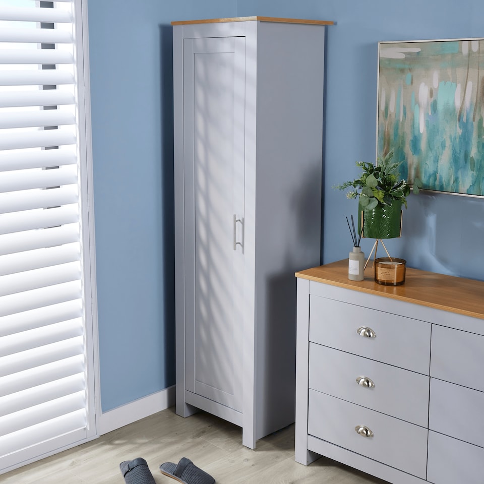 image 1 of Wardrobe 1 Door Hanging Rail Wood Bedroom Furniture Storage Unit | Grey