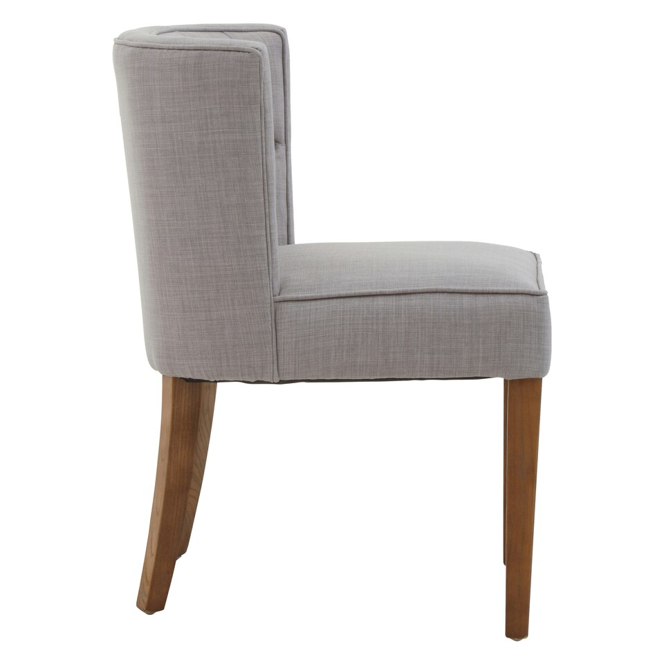 image 1 of Interiors by Premier Grey Fabric Dining Table, Button Tufted Design Accent Dining Table, Back Living Room Chair with Wooden Legs Grey