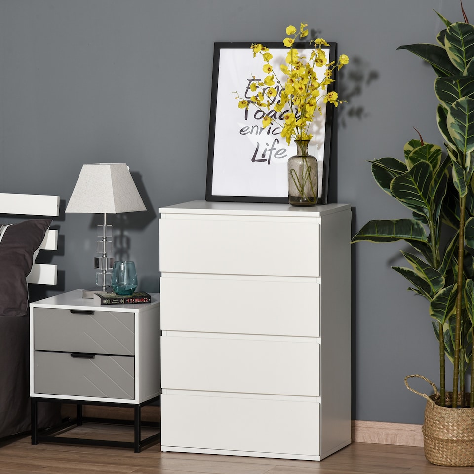 image 1 of HOMCOM Chest of Drawers, 4 Drawers Storage Cabinet Floor Tower Cupboard for Bedroom Living Room, White