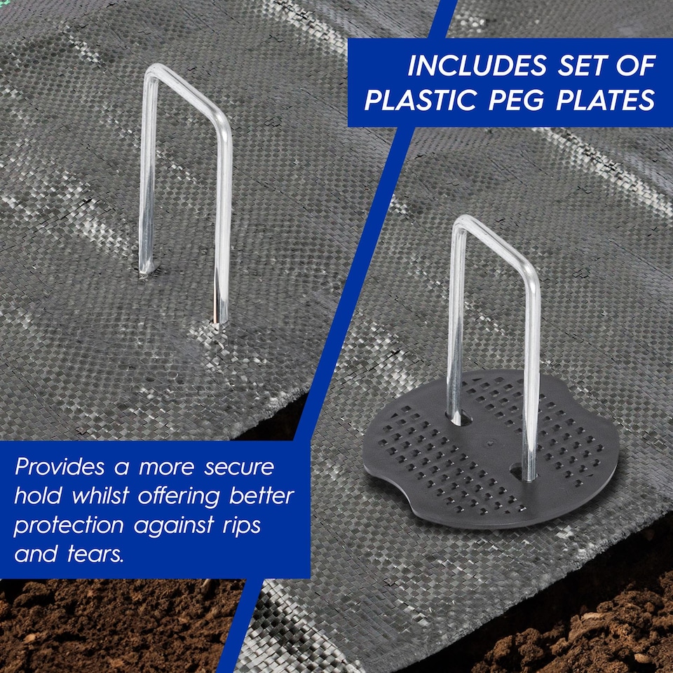 image 1 of Harbour Housewares Garden Pegs, Buffer Washer Plate & Removal Tool Set - 150mm Staples 4mm Thickness Galvanised Steel Stake | Silver | Silver | One Size | 200