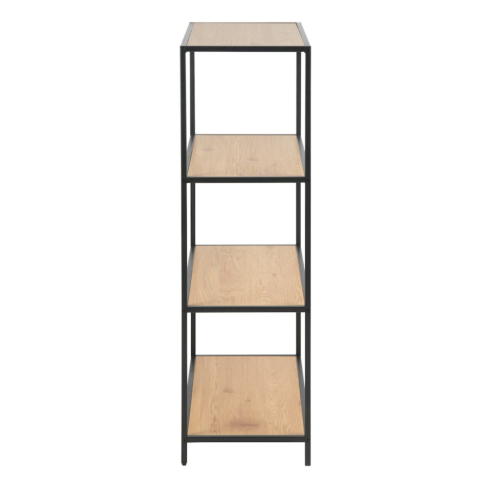 image 1 of Seaford Black Metal Low Bookcase with 3 Oak Shelves