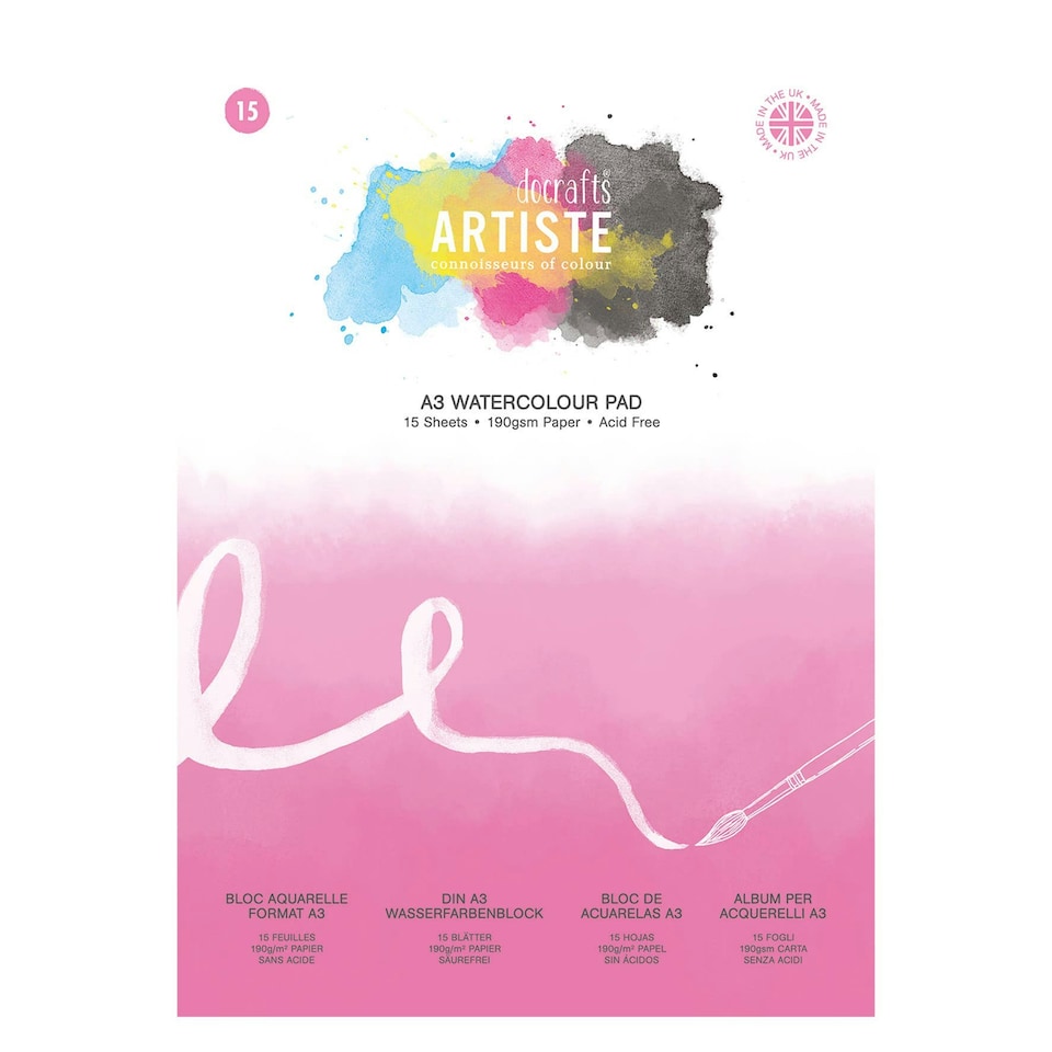 image 1 of Artiste Watercolour Pad, White, A3, 190gsm 15 Sheets