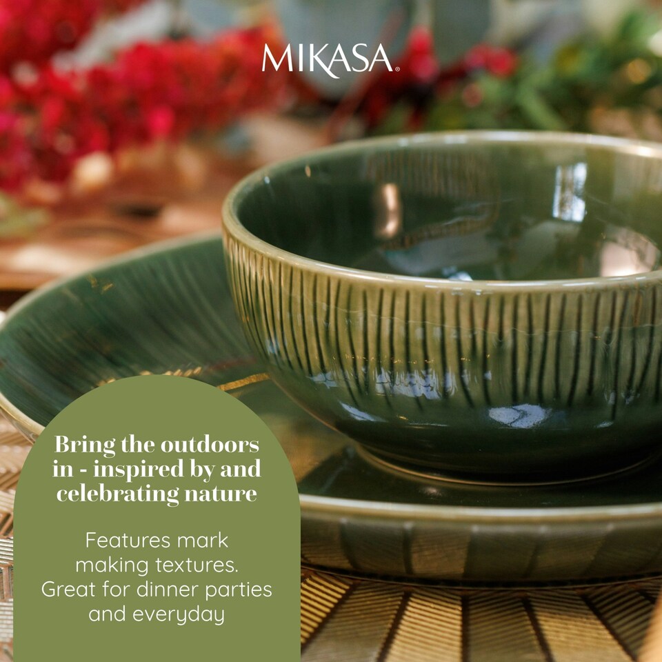 image 1 of Mikasa Cereal Bowl Set Green Ceramic 15cm Set of 4