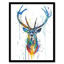 Deer Stag Colourful Ink Splat Bright Portrait Black Framed Wall Art Print A4