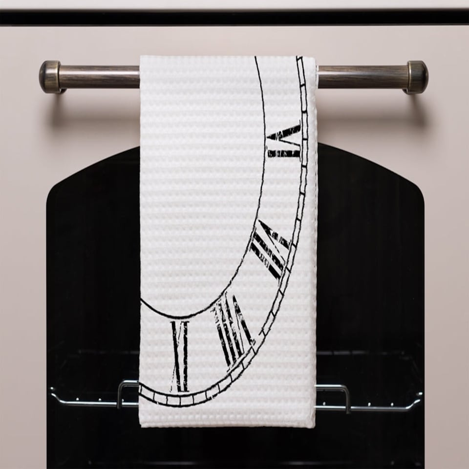 image 1 of Roman Numeral Clock (Kitchen Towel)