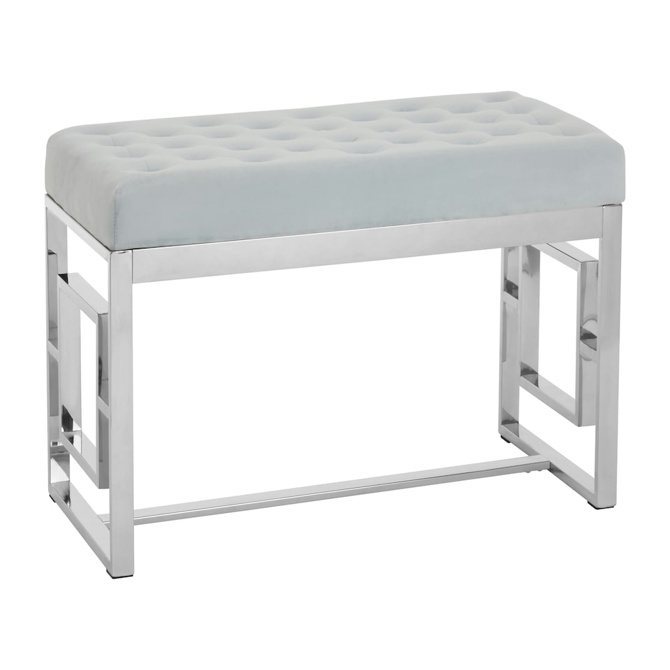 image 1 of Interiors By Premier Stylish Powder Blue Velvet And Silver Bench, Luxe Bench For Outdoor, Accent Dining Bench For Diningroom Silver