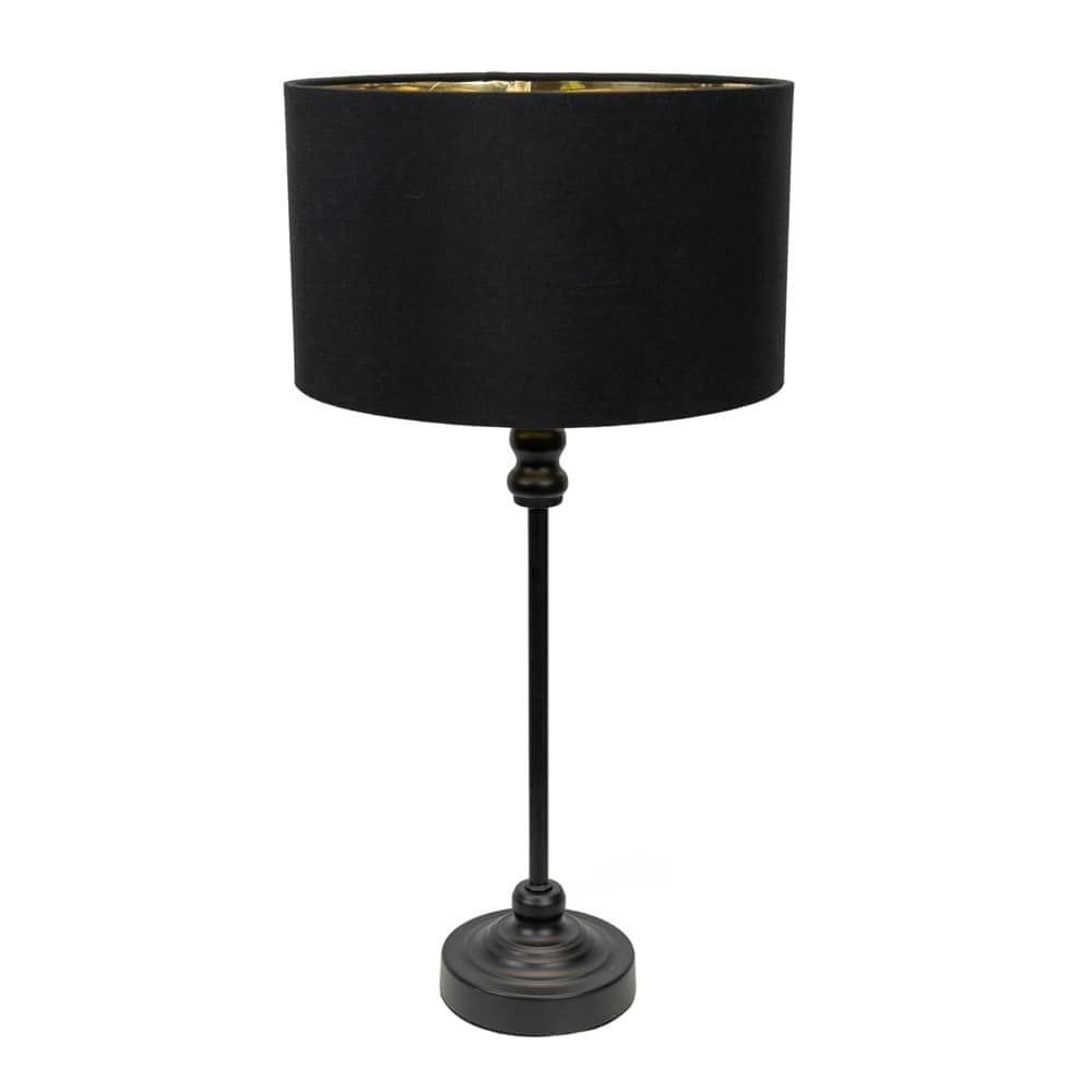 ValueLights Maggie Black Candlestick Table Lamp with Black & Gold Inner Lamp Shade & Bulb