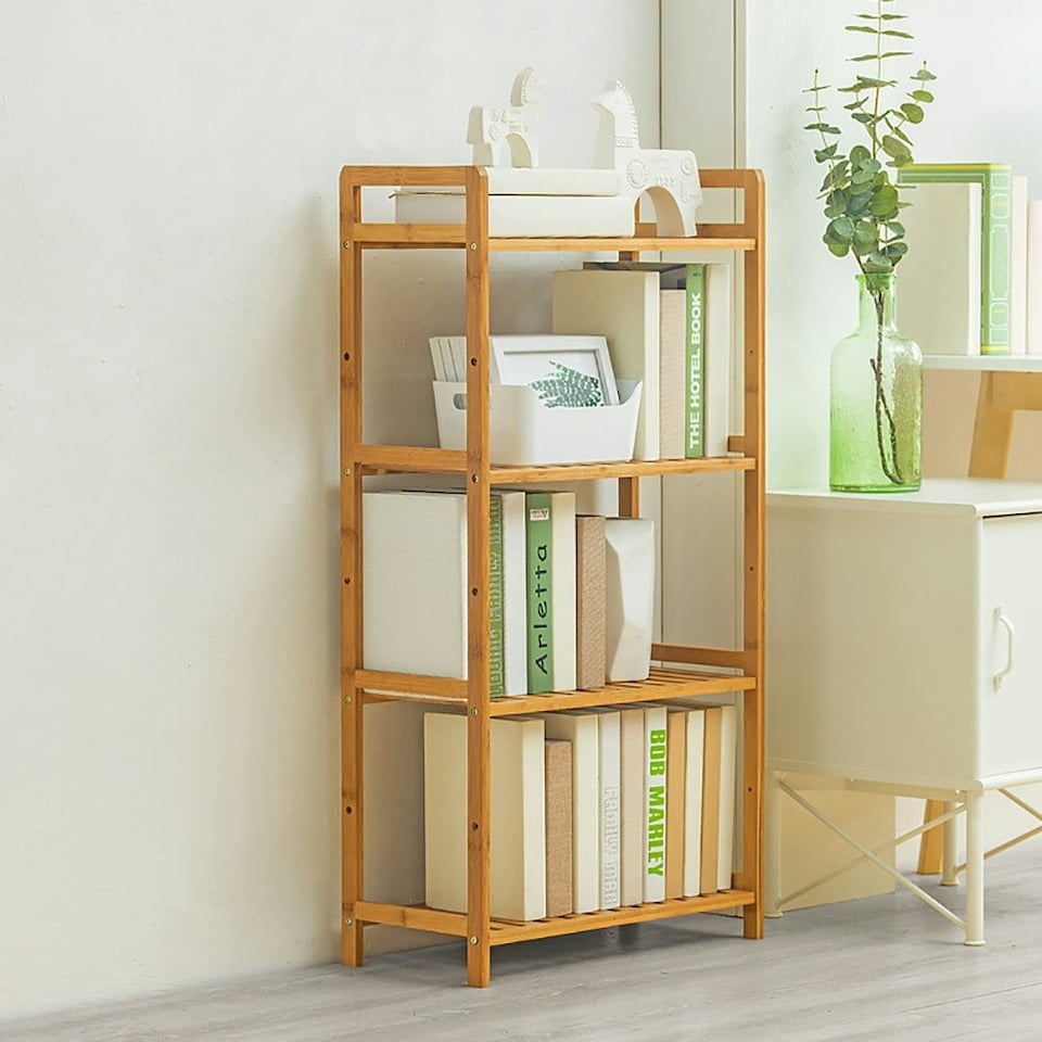 image 1 of Living and Home 4 Tier Bamboo Wood Storage Shelf Rack-50cm W x 25cm D x 100cm H