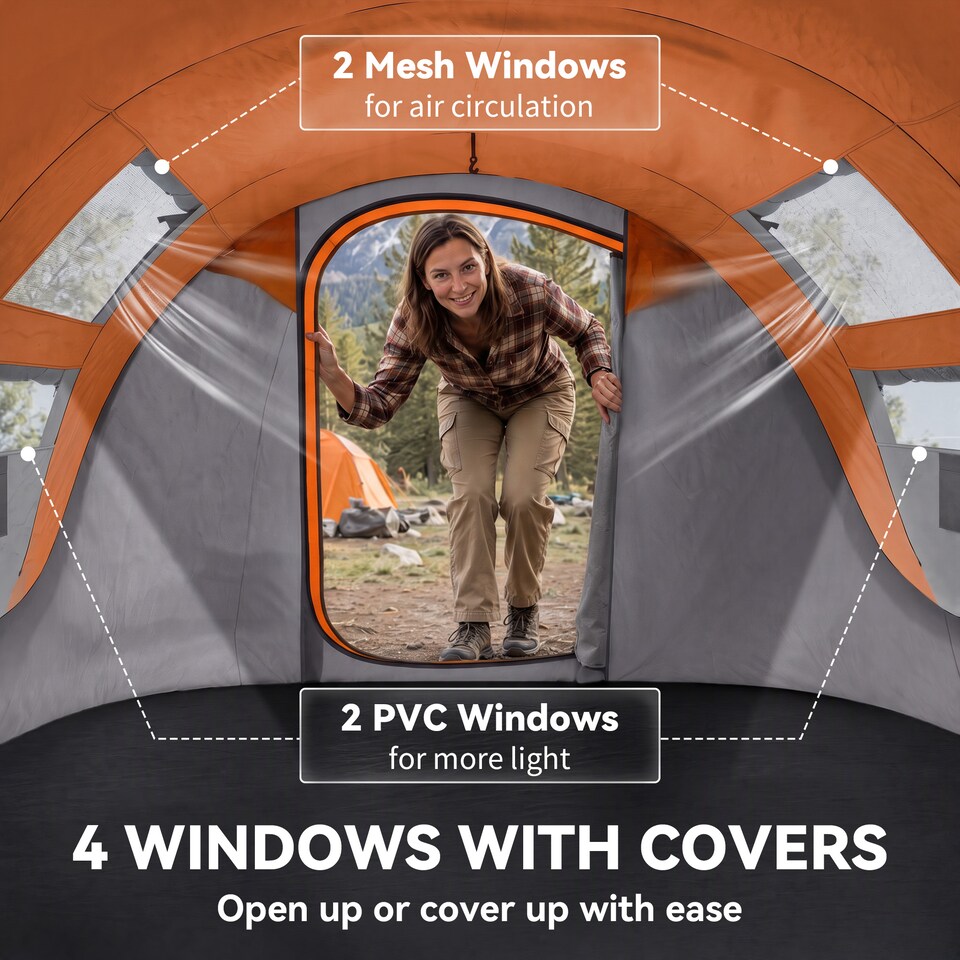 image 1 of Outsunny Camping Tent Dome Pop-up Tent with Windows for 3 Person Orange