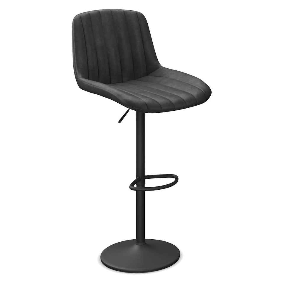 image 1 of PU Leather Bar Stool with Fluted Back Height Adjustable, 360 Swivel, Backrest & Footrest | Black | Black & Set of 4 | 4