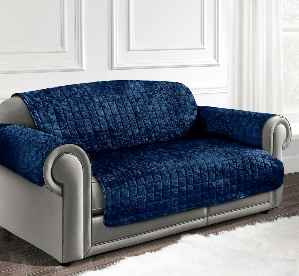 image 1 of Home Republic Luxury Crushed Velvet Sofa Protector - Three Seater | Blue | Navy | 1