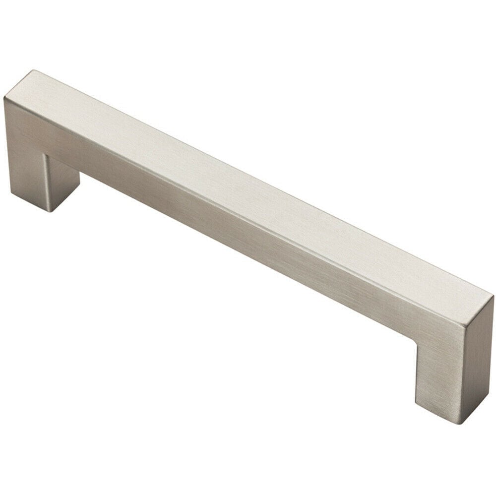 Loops Square Linear Block Pull Handle 142 x 14mm 128mm Fixing Centres Satin Steel in Metallics