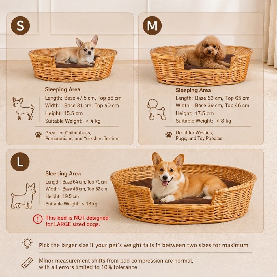 image 1 of Honey Color Wicker Dog Pet Bed with Washable Cushions (Large)