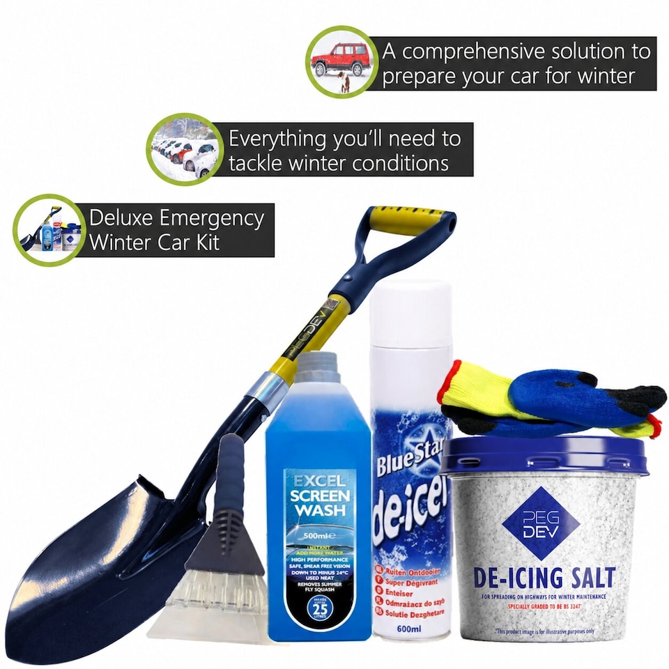 image 1 of Pegdev Deluxe Emergency Winter Car Kit with Micro Shovel for Snow and Ice Removal.